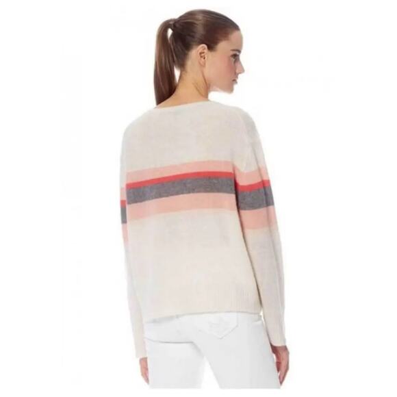 360 Cashmere Oversized Crewneck Sweater Off White Cashmere Pink Stripe S - Picture 3 of 8